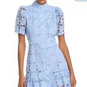 AQUA Floral Lace Mock Neck Mini Dress